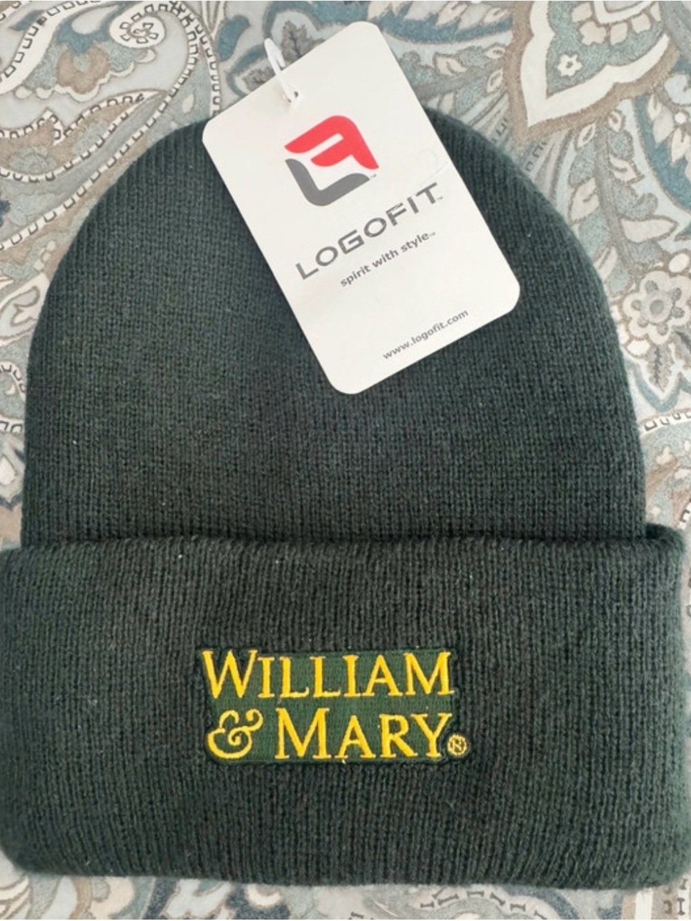 NWT BABY/Toddler William & Mary Embroidered Cuffed Beanie - Dark Green & Gold